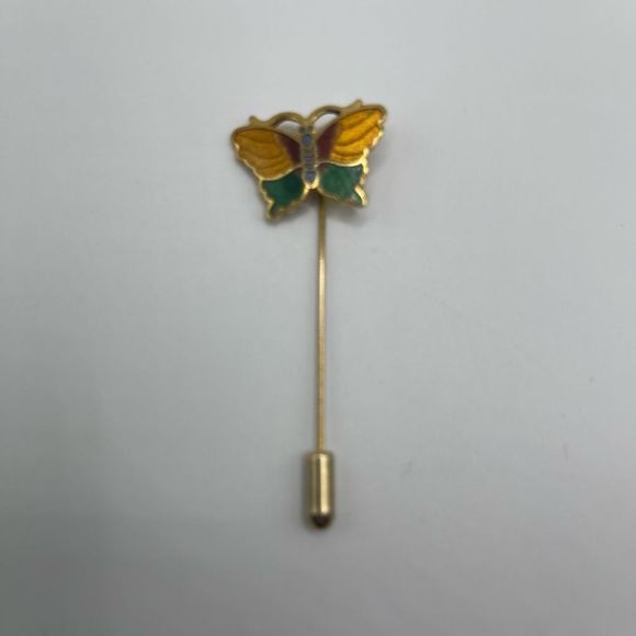 Vintage Cloisonné style butterfly stick pin gold tone - Picture 3 of 4